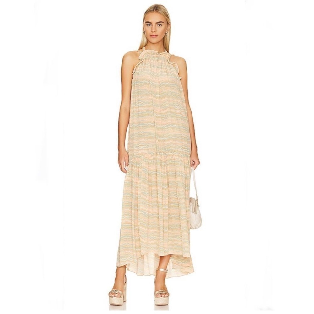 NWT Ulla Johnson Celeste Neutral Aesthetic Silk Maxi Dress in Opal Size 2 Waves